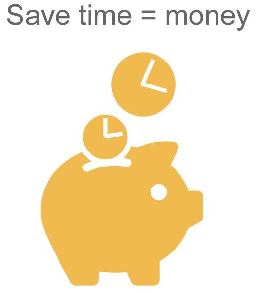 A yellow piggy bank with clocks above it.